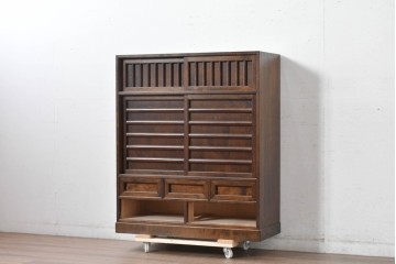 中古　美品　松本民芸家具　MA型　落ち着いた品のある佇まいが魅力的な茶タンス　定価約52万円　(R-084825)