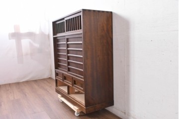 中古　美品　松本民芸家具　MA型　落ち着いた品のある佇まいが魅力的な茶タンス　定価約52万円　(R-084825)