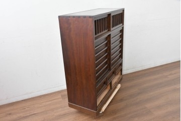 中古　美品　松本民芸家具　MA型　落ち着いた品のある佇まいが魅力的な茶タンス　定価約52万円　(R-084825)