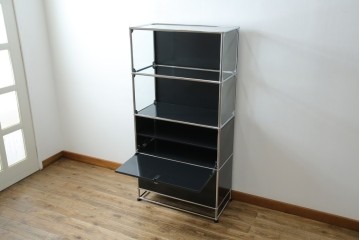 中古　スイス　USMハラー(USM Haller)　ガラスパネル　ドロップダウンドア×1　エクステンションドア×1　キャビネット　定価約45万円　(R-084832)