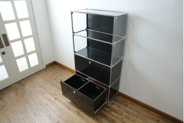 中古　スイス　USMハラー(USM Haller)　ガラスパネル　ドロップダウンドア×1　エクステンションドア×1　キャビネット　定価約45万円　(R-084832)