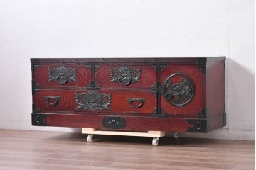 中古　仙台民芸箪笥(仙台箪笥)　欅産業　和の空間を格上げするローボード　(R-084852)