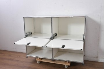 中古　スイス　USMハラー(USM Haller)　ホームオフィスにもおすすめなスッキリとしたデザインのサイドキャビネット・2段タイプ　定価約24万6千円相当　(R-084854)