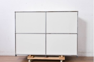 中古　スイス　USMハラー(USM Haller)　ホームオフィスにもおすすめなスッキリとしたデザインのサイドキャビネット・2段タイプ　定価約24万6千円相当　(R-084854)