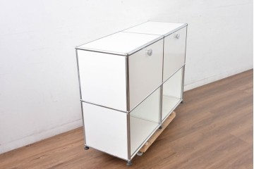 中古　スイス　USMハラー(USM Haller)　ホームオフィスにもおすすめなスッキリとしたデザインのサイドキャビネット・2段タイプ　定価約24万6千円相当　(R-084854)