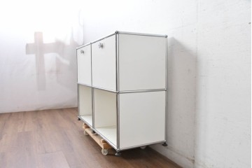 中古　スイス　USMハラー(USM Haller)　ホームオフィスにもおすすめなスッキリとしたデザインのサイドキャビネット・2段タイプ　定価約24万6千円相当　(R-084854)