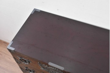 中古　美品　欅産業　表面欅(ケヤキ)材　内部桐材　木地呂塗り　漆塗りの光沢が美しい仙台箪笥サイドチェスト　(R-084861)