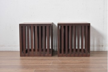 和製ビンテージ 収納箱とスツールの2way使いができる木製コンテナ2個セット (R-084863)
