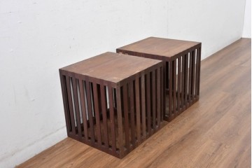和製ビンテージ 収納箱とスツールの2way使いができる木製コンテナ2個セット (R-084863)