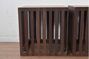 和製ビンテージ 収納箱とスツールの2way使いができる木製コンテナ2個セット (R-084863)