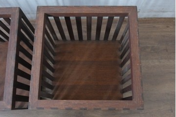 和製ビンテージ 収納箱とスツールの2way使いができる木製コンテナ2個セット (R-084863)