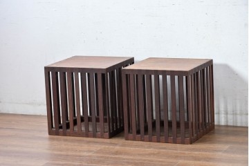 和製ビンテージ　収納箱とスツールの2way使いができる木製コンテナ2個セット　(R-084863)