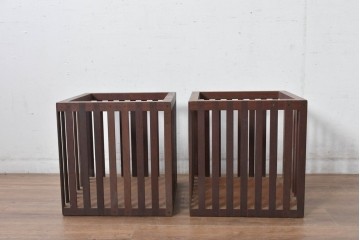 和製ビンテージ 収納箱とスツールの2way使いができる木製コンテナ2個セット (R-084863)
