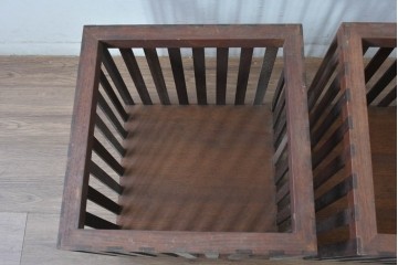 和製ビンテージ 収納箱とスツールの2way使いができる木製コンテナ2個セット (R-084863)