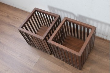 和製ビンテージ 収納箱とスツールの2way使いができる木製コンテナ2個セット (R-084863)