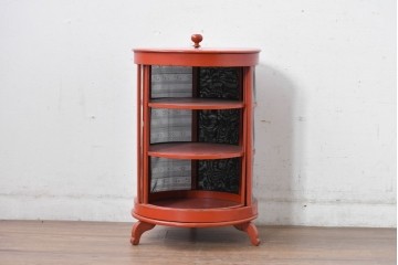 和製アンティーク　激レア!!　高級品!!　別途有料でフロアスタンド照明にもリメイク可能!!　雅な赤塗り・円筒型の蠅帳(はいちょう、食品保管庫)　(R-084869)