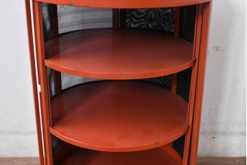 和製アンティーク　激レア!!　高級品!!　別途有料でフロアスタンド照明にもリメイク可能!!　雅な赤塗り・円筒型の蠅帳(はいちょう、食品保管庫)　(R-084869)