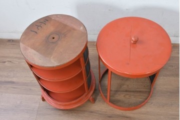 和製アンティーク　激レア!!　高級品!!　別途有料でフロアスタンド照明にもリメイク可能!!　雅な赤塗り・円筒型の蠅帳(はいちょう、食品保管庫)　(R-084869)