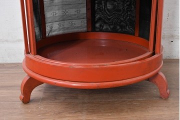 和製アンティーク　激レア!!　高級品!!　別途有料でフロアスタンド照明にもリメイク可能!!　雅な赤塗り・円筒型の蠅帳(はいちょう、食品保管庫)　(R-084869)