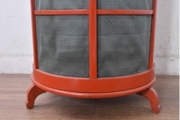 和製アンティーク　激レア!!　高級品!!　別途有料でフロアスタンド照明にもリメイク可能!!　雅な赤塗り・円筒型の蠅帳(はいちょう、食品保管庫)　(R-084869)