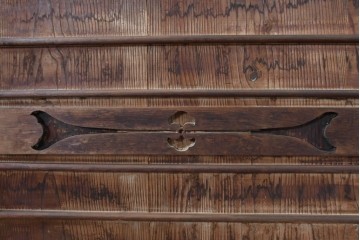 アンティーク建具　明治～大正　金網入り格子窓と装飾板の組み合わせが珍しい蔵戸1枚　(R-084878)