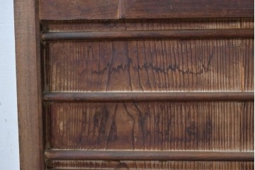 アンティーク建具　明治～大正　金網入り格子窓と装飾板の組み合わせが珍しい蔵戸1枚　(R-084878)