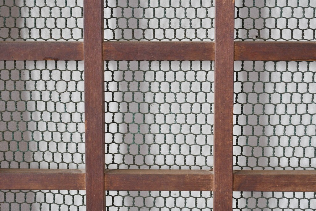 アンティーク建具　明治～大正　金網入り格子窓と装飾板の組み合わせが珍しい蔵戸1枚　(R-084878)