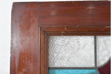 イギリスアンティーク　赤・緑・琥珀色のステンドグラスが印象的な木製ドア1枚　(R-084881)