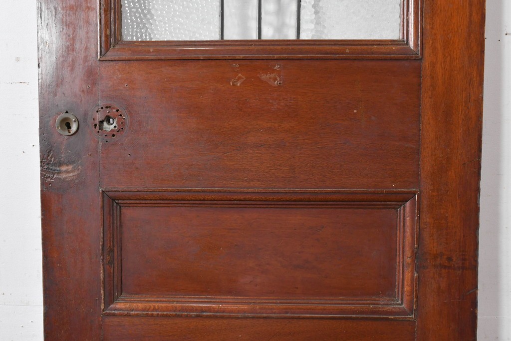 イギリスアンティーク　赤・緑・琥珀色のステンドグラスが印象的な木製ドア1枚　(R-084881)