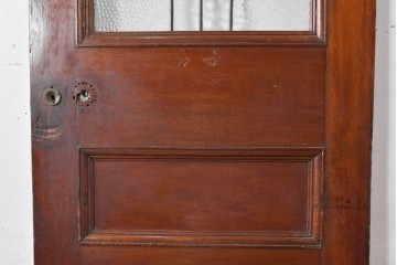 イギリスアンティーク　赤・緑・琥珀色のステンドグラスが印象的な木製ドア1枚　(R-084881)