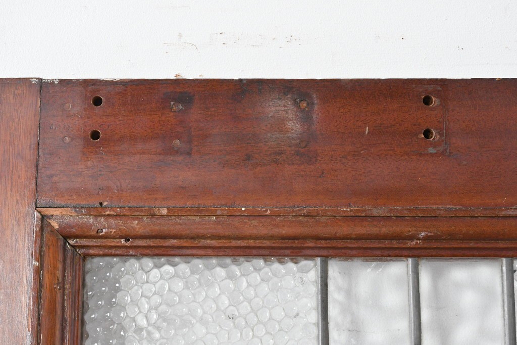 イギリスアンティーク　赤・緑・琥珀色のステンドグラスが印象的な木製ドア1枚　(R-084881)