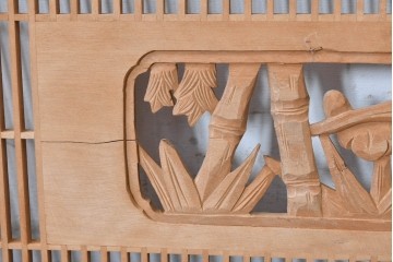 ヴィンテージ建具　昭和中期　松・竹・梅の彫刻が施された格子欄間1枚　(R-084882)