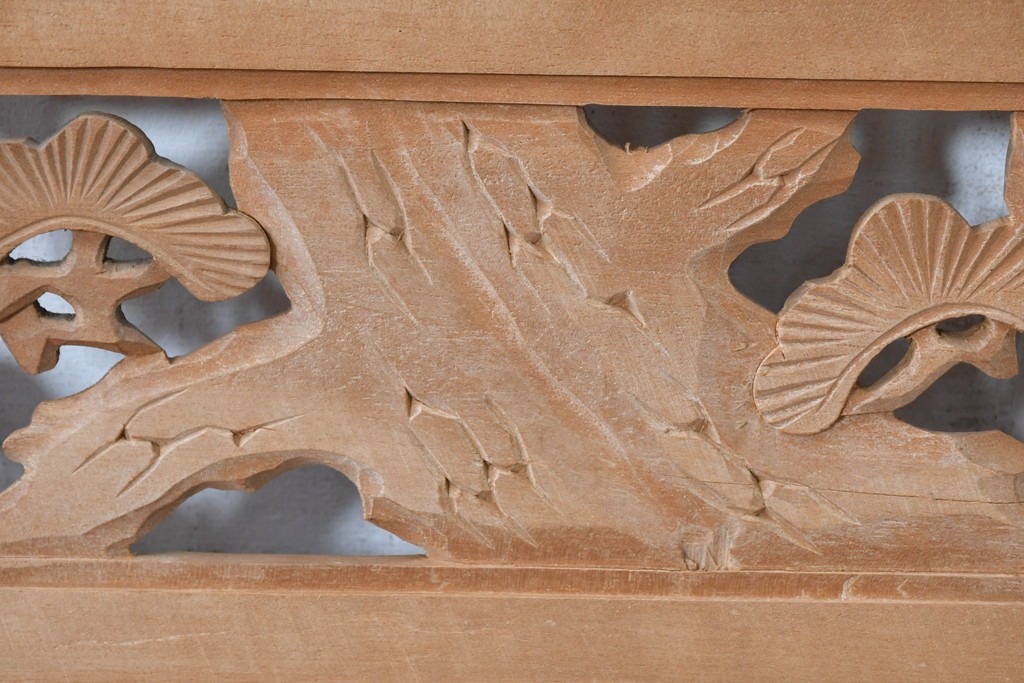 ヴィンテージ建具　昭和中期　松・竹・梅の彫刻が施された格子欄間1枚　(R-084883)