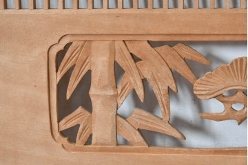 ヴィンテージ建具　昭和中期　松・竹・梅の彫刻が施された格子欄間1枚　(R-084883)