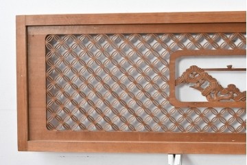 ヴィンテージ建具　昭和中期　七宝組子と松に山景色の彫刻が施された組子欄間2枚セット　(R-084886)