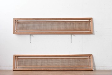 ヴィンテージ建具　昭和中期　細身の縦格子が美しい組子欄間2枚セット　(R-084887)