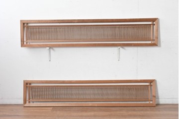 ヴィンテージ建具　昭和中期　細身の縦格子が美しい組子欄間2枚セット　(R-084887)
