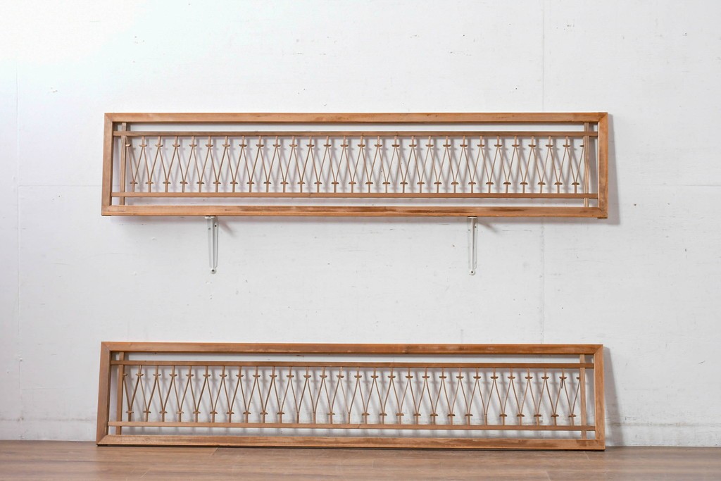 ヴィンテージ建具　昭和中期　モダンデザインの組子欄間2枚セット　(R-084888)