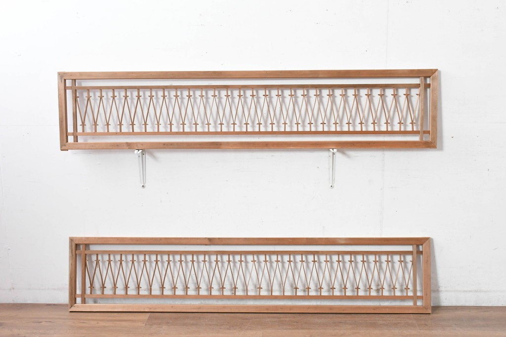 ヴィンテージ建具　昭和中期　モダンデザインの組子欄間2枚セット　(R-084888)