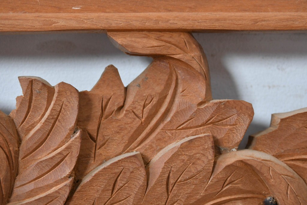 ヴィンテージ建具　昭和後期　井波彫刻　秋水作　菊竹図の吉祥意匠が見事な彫刻欄間1枚　(R-084890)