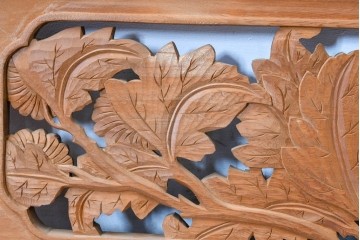 ヴィンテージ建具　昭和後期　井波彫刻　秋水作　菊竹図の吉祥意匠が見事な彫刻欄間1枚　(R-084890)