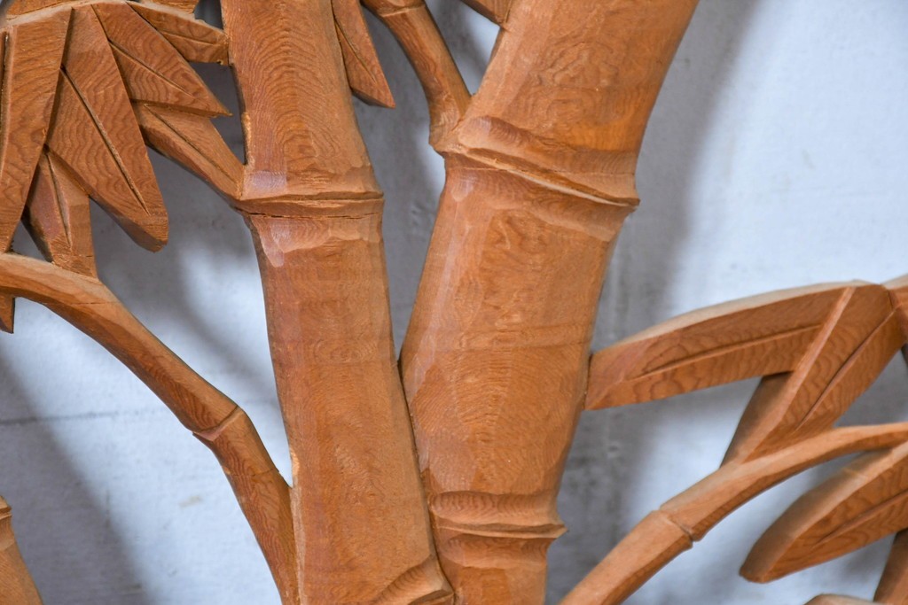 ヴィンテージ建具　昭和後期　井波彫刻　秋水作　菊竹図の吉祥意匠が見事な彫刻欄間1枚　(R-084890)