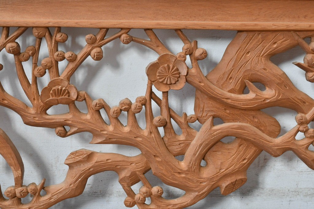 ヴィンテージ建具　昭和後期　井波彫刻　梅竹図の彫刻欄間1枚　(R-084891)