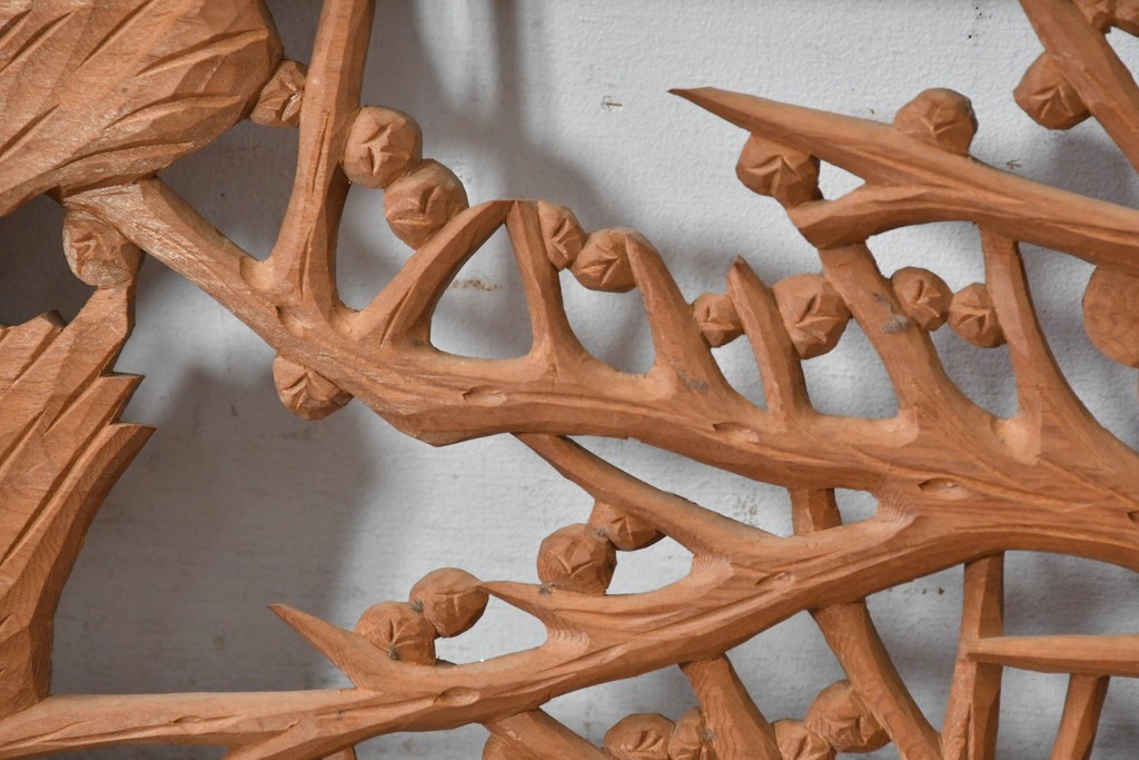 ヴィンテージ建具　昭和後期　井波彫刻　梅竹図の彫刻欄間1枚　(R-084891)