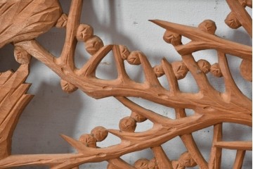 ヴィンテージ建具　昭和後期　井波彫刻　梅竹図の彫刻欄間1枚　(R-084891)