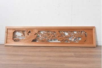 ヴィンテージ建具　昭和後期　井波彫刻　梅竹図の彫刻欄間1枚　(R-084891)