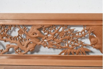 ヴィンテージ建具　昭和後期　井波彫刻　梅竹図の彫刻欄間1枚　(R-084891)