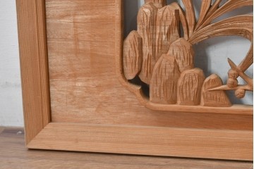 ヴィンテージ建具　昭和後期　井波彫刻　梅竹図の彫刻欄間1枚　(R-084891)