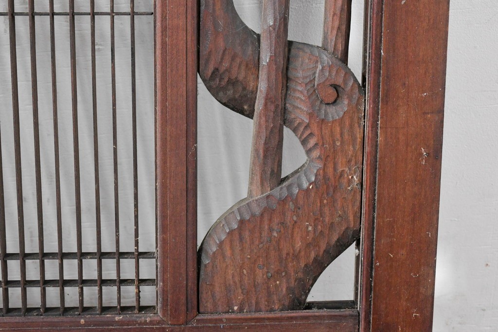 ヴィンテージ建具　昭和後期　竹と梅・菊文様の彫刻をあしらった特大欄間　(R-084894)