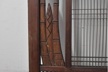 ヴィンテージ建具　昭和後期　竹と梅・菊文様の彫刻をあしらった特大欄間　(R-084894)